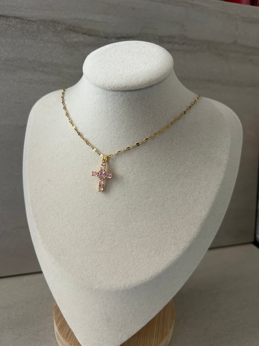 Pink cross necklace